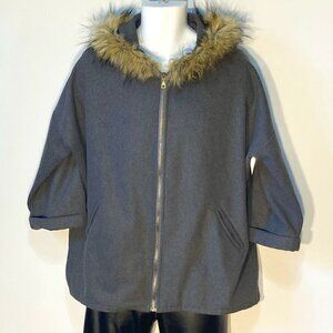 Phuyu Fashion Gray Parka hooded faux fur Jacket Coat